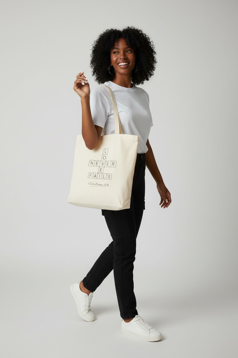 Love Never Fails Tote Bag