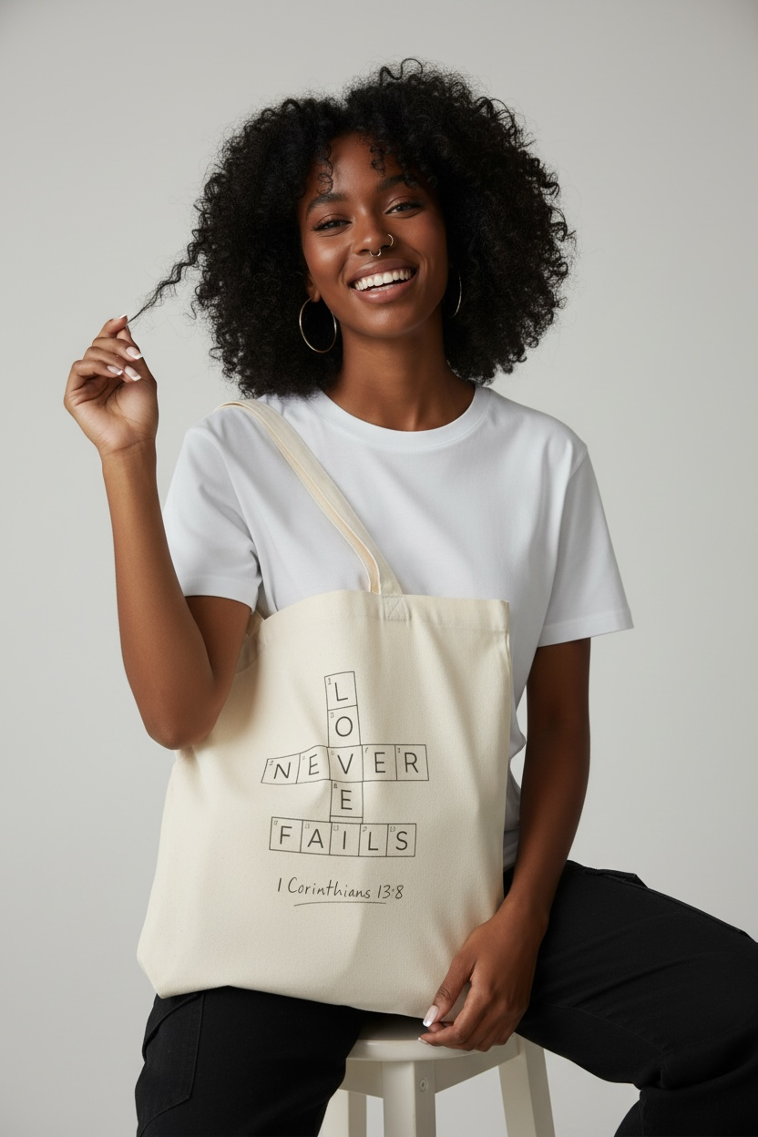 Love Never Fails Tote Bag